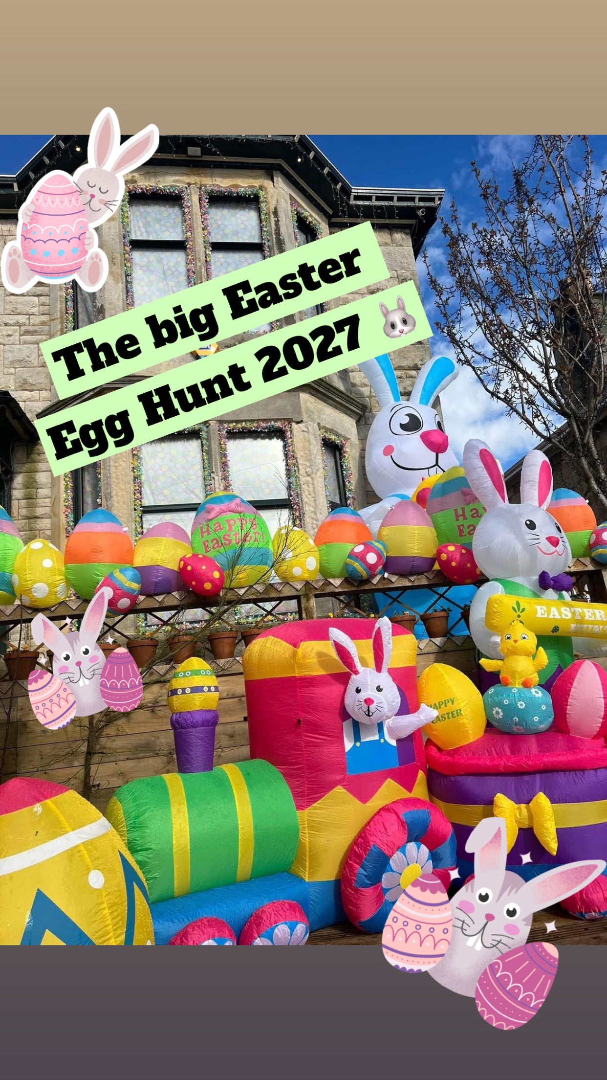 🐣The Big Easter Egg Hunt🥕Easter Sunday  March 28th 2027💛  Meet The Easter Bunny Too🐰, With Games & Cupcakes for all. 🧁Including refreshments for all. 💛Each person over 1 requires a ticket 🎟️