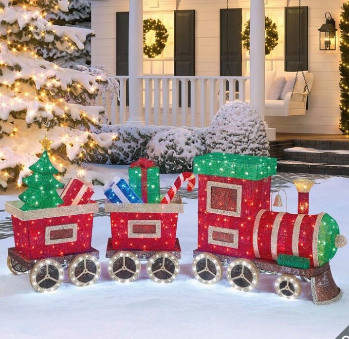 9ft long Indoor / Outdoor Christmas Train Set with LED Lights