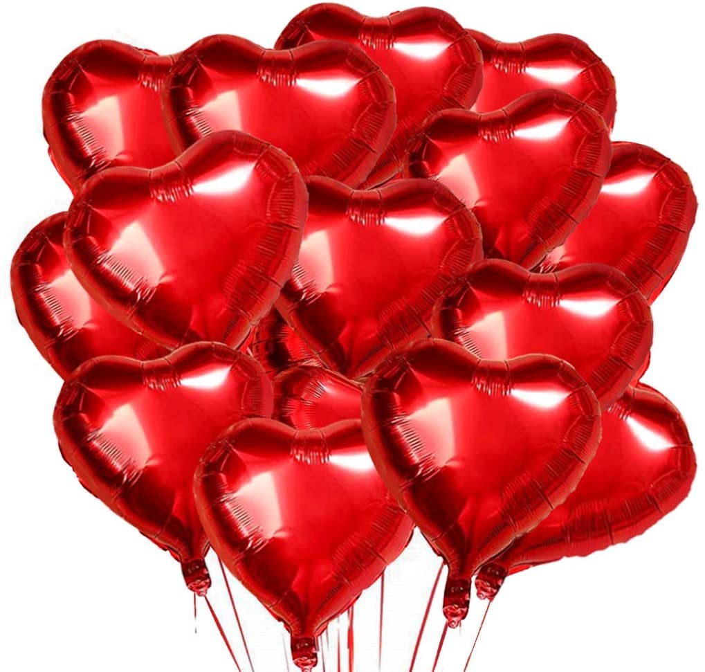 A dozen (12)  Red Foil Heart Balloons Filled