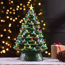 17 Inch (44cm) Nostalgic Christmas Tree Table Top Ornament with LED Lights