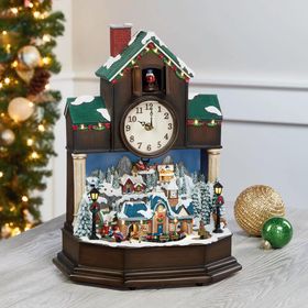 16.5 Inches (42cm) Musical Christmas Cuckoo Clock Tabletop Ornament with LED Lights & Sounds