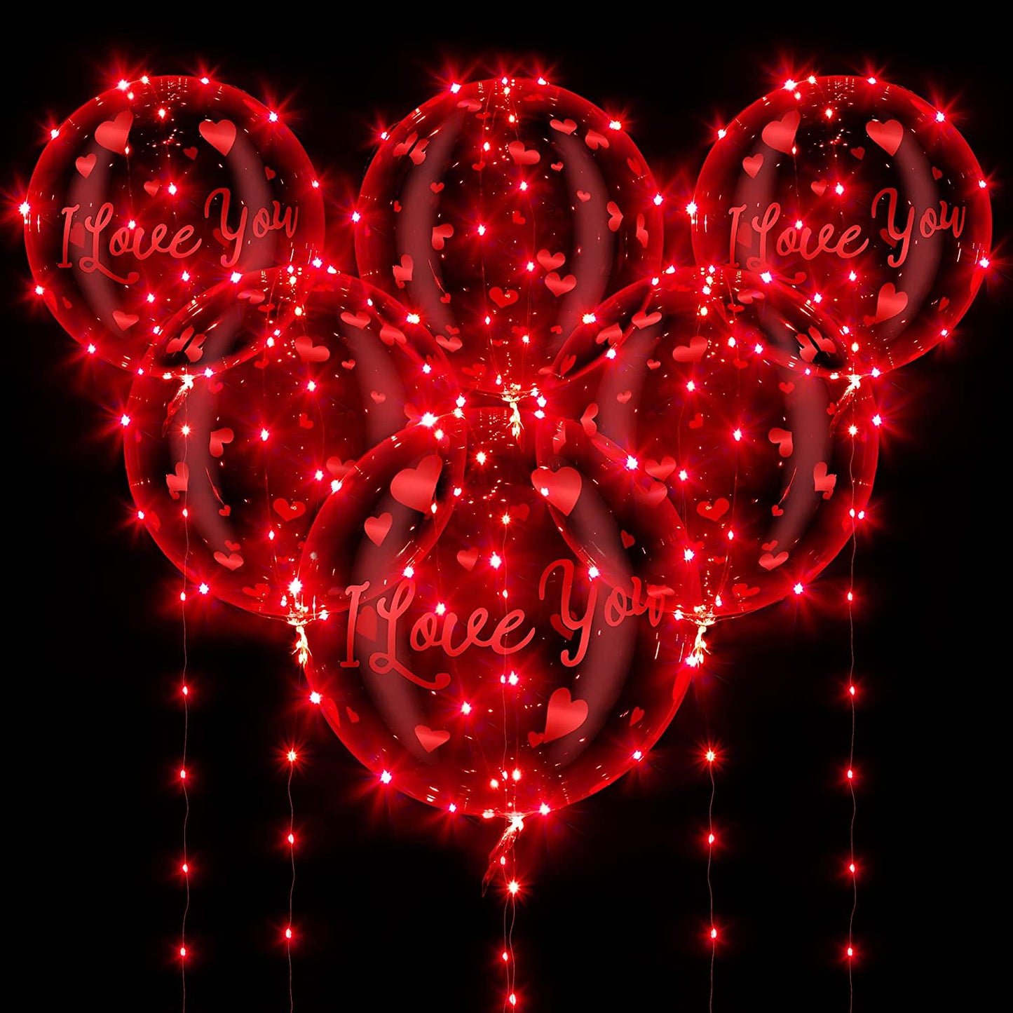 x 6- 20 inch Red Light Up Balloons with I Love you