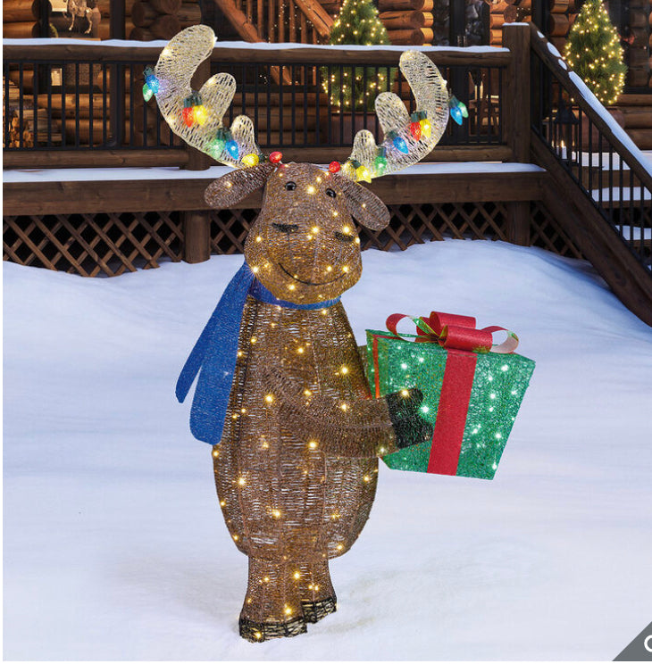 Outdoor Christmas Decorations 60 Inch (1.5m) Glitter String Christmas Moose with 200 LED Lights